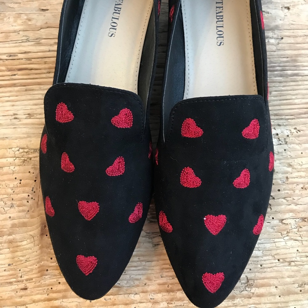 NIB Heart Print Black Flats